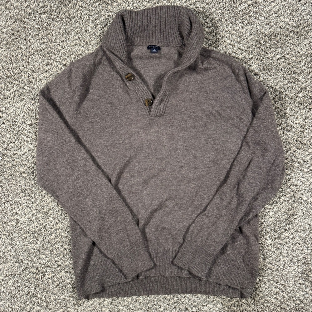 J.Crew Mens Shawl Collar Lambswool Blend Sweater Brown Large Pullover